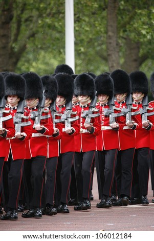 LONDON - JUNE 16: Queen\'s Soldier at Queen\'s Birthday Parade on June 16, 2012 in London, England. Queen\'s Birthday Parade take place to Celebrate Queen\'s Official Birthday in every June in London.