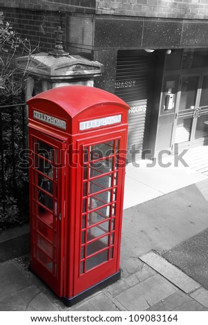 London Red Telephone Booth, black and white