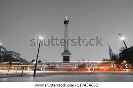 Trafalgar Square with Nelson Column at night