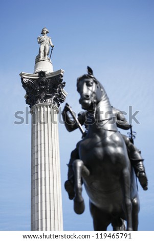 Nelson Column and Charles statue in Trafalgar Square