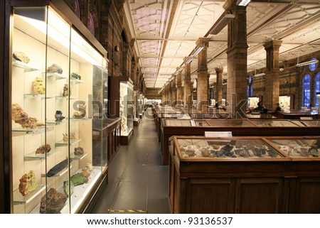 LONDON - JAN 7: Inside view of Natural History Museum on January 7, 2011 in London, UK. Museum\'s Collections comprise 70 million items over Botany, Entomology, Mineralogy, Palaeontology and Zoology