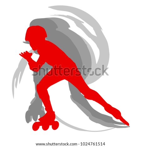 Inline skate kid training vector background red motion concept