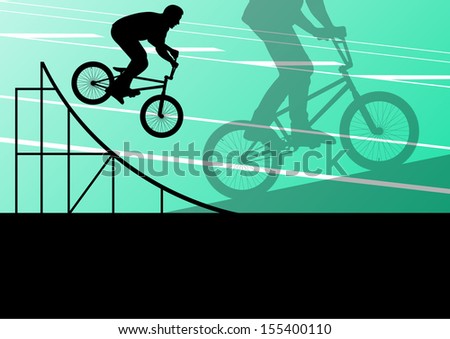 Extreme cyclist active sport silhouettes vector background illustration