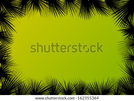 Exotic jungle palm tree forest plants leafs detailed silhouette landscape illustration background vector