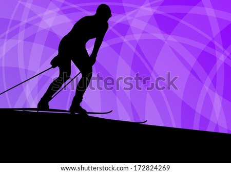 Active young woman girl skiing sport silhouette in winter ice and snow abstract background illustration vector