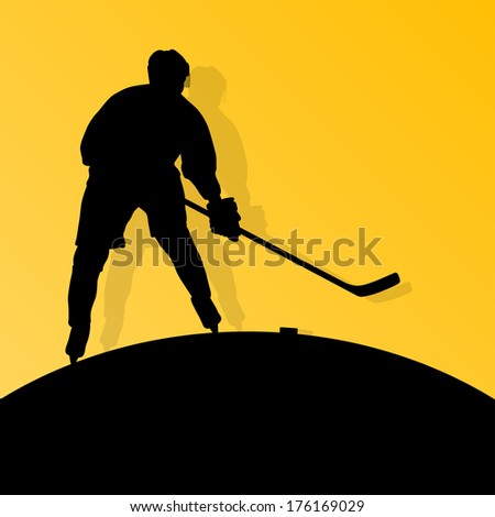 Active young man ice hockey sport silhouette skating in winter sports abstract background illustration vector