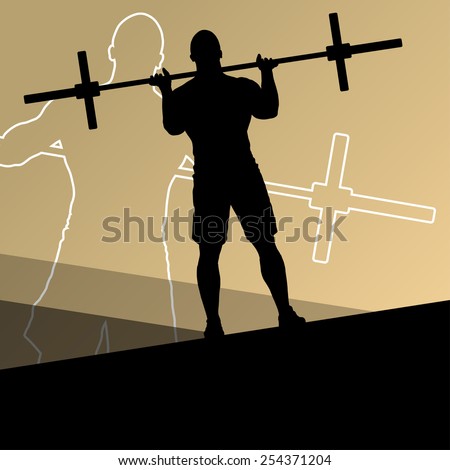 Men crossfit weight lifting sport silhouettes abstract background illustration vector