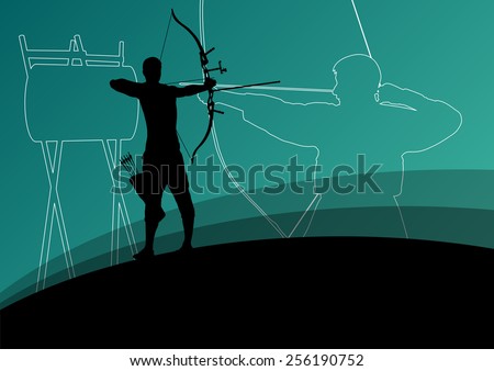 Active modern bow and japanese kendo sport kyudo archer martial arts fighter bow silhouette concept abstract illustration background vector