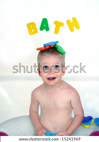 Alphabets in the bathtub can be fun on the wall or on a small boys head.  \