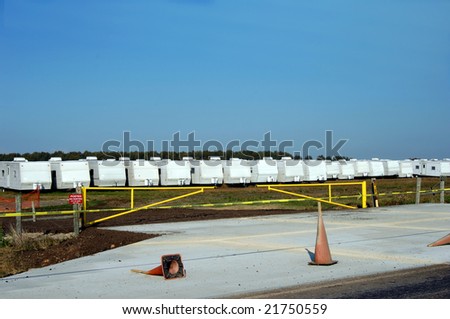 HOPE, ARKANSAS - NOVEMBER 3, 2008: FEMA trailers parked in field on outskirts of Hope, Arkansas.