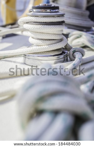 winch with rope on sea yacht deck