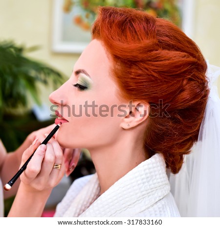 people women bride face meke-up lips brush