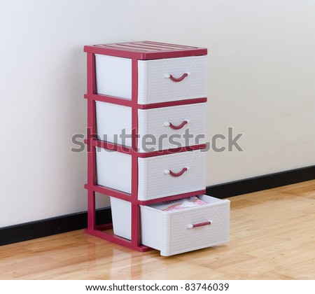 A plastic cabinet with drawers for home or office using