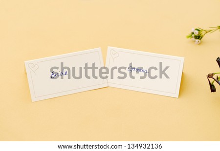 Wedding reception decoration bride and groom place cards