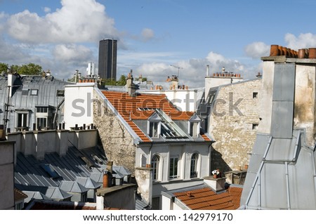 rooftops of Paris France Europe tallest office building Montparnasse Tour Tower in distance