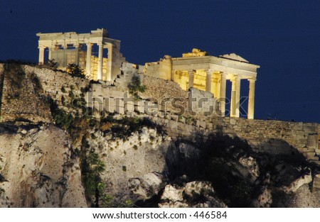 the parthenon acropolis at night in athens, greece