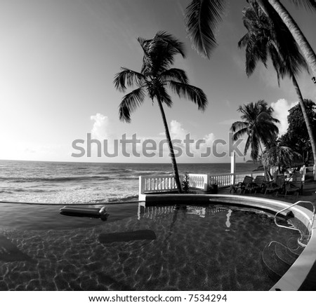 infinity swimming pool resort big corn island nicaragua central america black & white