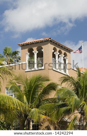 hotel art deco architecture south beach miami florida with american flag