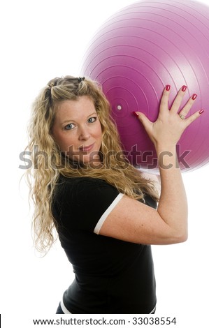 pretty plus size middle age woman exercising and working out core training ball