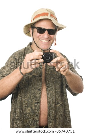 Middle Age Senior Tourist Male Wearing Funny Sun Hat Sunglasses And ...