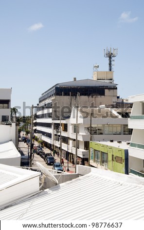 rooftop view retail stores hotels  downtown San Andres Island town Colombia South America
