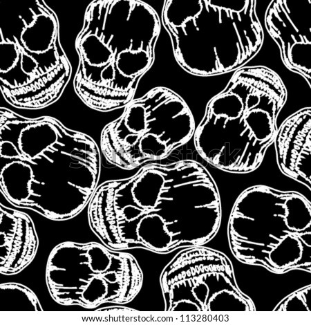 White Outline Skull On Black Seamless Pattern Stock Vector Illustration ...
