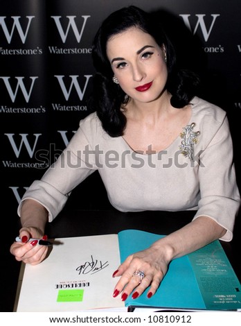 Dita Von Teese signing her book \'Burlesque and the Art of the Teese\' at Waterstone\'s, Oxford Street, London, England