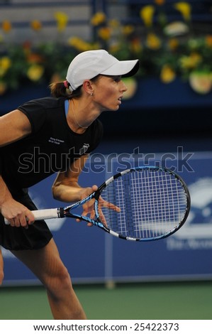 DUBAI - FEBRUARY 21: Cara Black, champiopn of the Barclays Dubai Tennis Championships, in action at the final game in Dubai on February 21, 2009.
