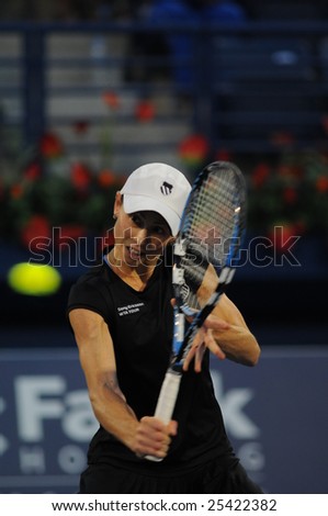 DUBAI - FEBRUARY 21: Cara Black, champiopn of the Barclays Dubai Tennis Championships, in action at the final game in Dubai on February 21, 2009.
