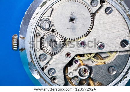 Close-up on old clock mechanism