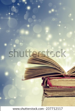 Christmas fairy-tale. Christmas background with magic book