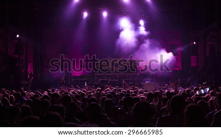 Bontida, Romania - JUNE 27, 2015: Audience having fun during concert at Electric Castle festival, one of the biggest music festivals in Romania