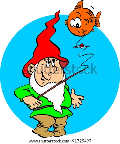 Fishing Gnome Stock Vector Illustration 91725497 : Shutterstock