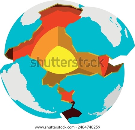 Earth - tectonic plates with visible core