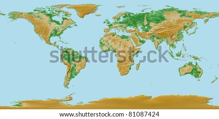 Elevations of earth - worldwide map relief with national borders