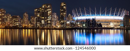 Vancouver panorama with BC Place Stadium in the night