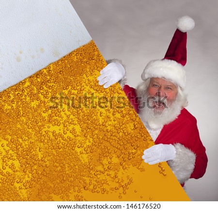 Santa Claus - Christmas figure of Santa Claus (real beard) with with big beer poster