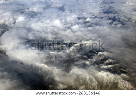 Aerial view of Rocky Mountains in British Columbia, Canada