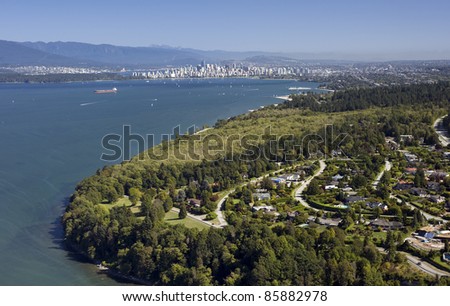 Vancouver - UBC and Point Grey residential area with English Bay, aerial