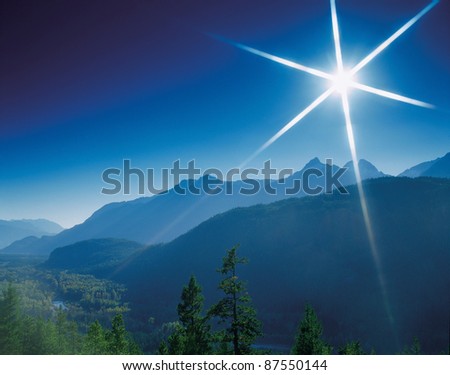 Star sun and mountains