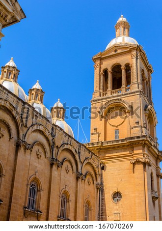 Tower of the Paola parish church, largest church in maltese islands.