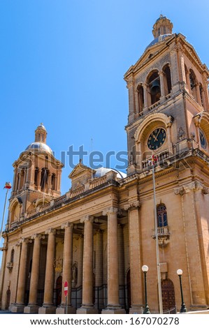 Facade of the Paola parish church, the largest church in maltese islands.