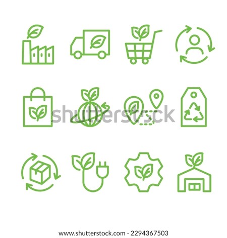 Sustainable logistics and supply chain.Vector simple line icon set for eco, recycle or sustainable products.	