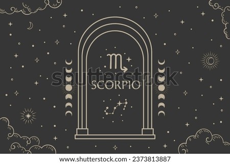 Scorpio zodiac sign, Constellation illustration with dark night sky.