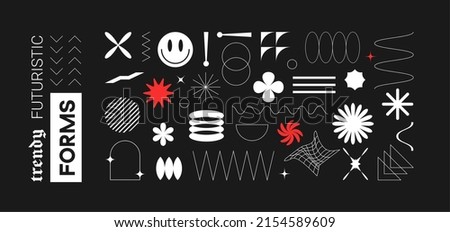 Brutalist shapes for swiss minimal style design. Constructor of trendy geometric postmodern figures. Vector illustration of brutalist contemporary stars. Primitive bauhaus elements Photo stock © 