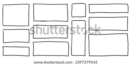 Handdrawn doodle grunge square highlights. Charcoal pen rectangle borders. Marker scratch scribble scrawl frames. Vector illustration of freehand painted angular note