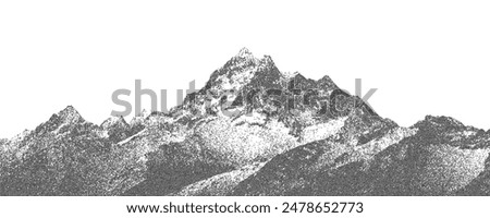 Mountain with halftone stipple effect, for grunge punk y2k collage design. Brutalist noisy retro photocopy background with mound. Vector illustration for vintage banner, music poster.