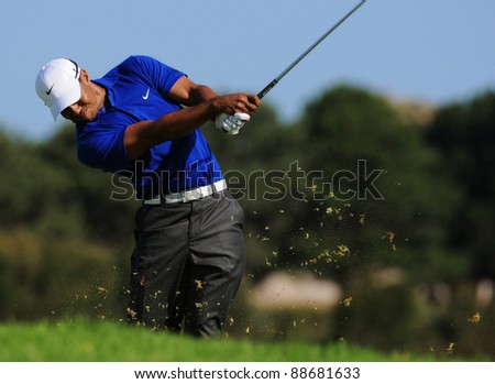 SYDNEY - NOV 11: - American golfer Tiger Woods plays from the rough in the third round at the Emirates Australian Open at The Lakes golf course. Sydney - November 11, 2011