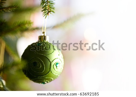 Beautiful christmas decorations hanging on christmas tree
