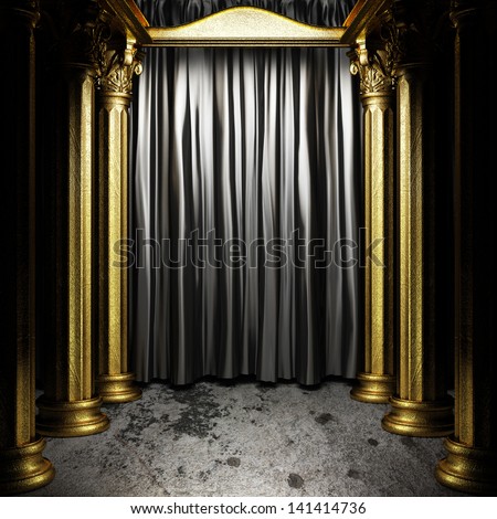 black fabric curtain on golden stage